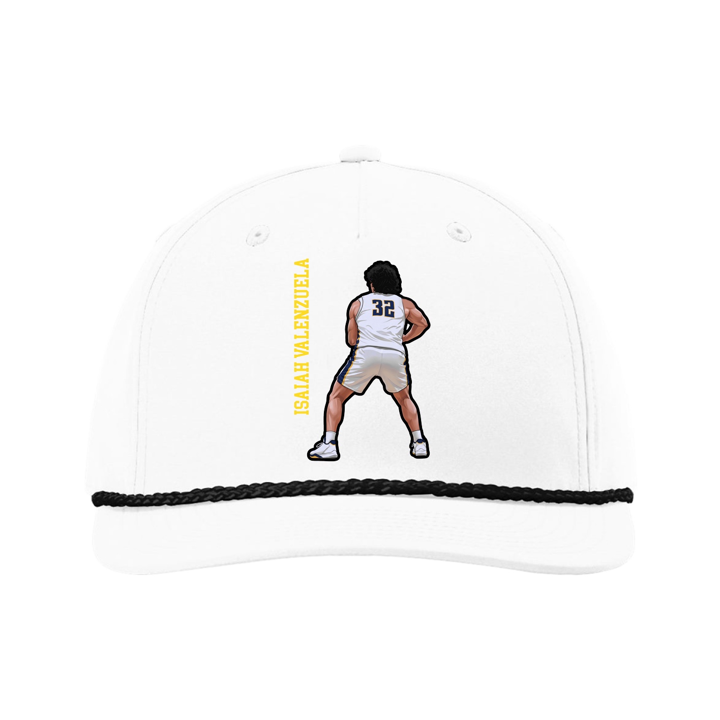 Five-Panel Classic Rope Cap — Name Vertical in White