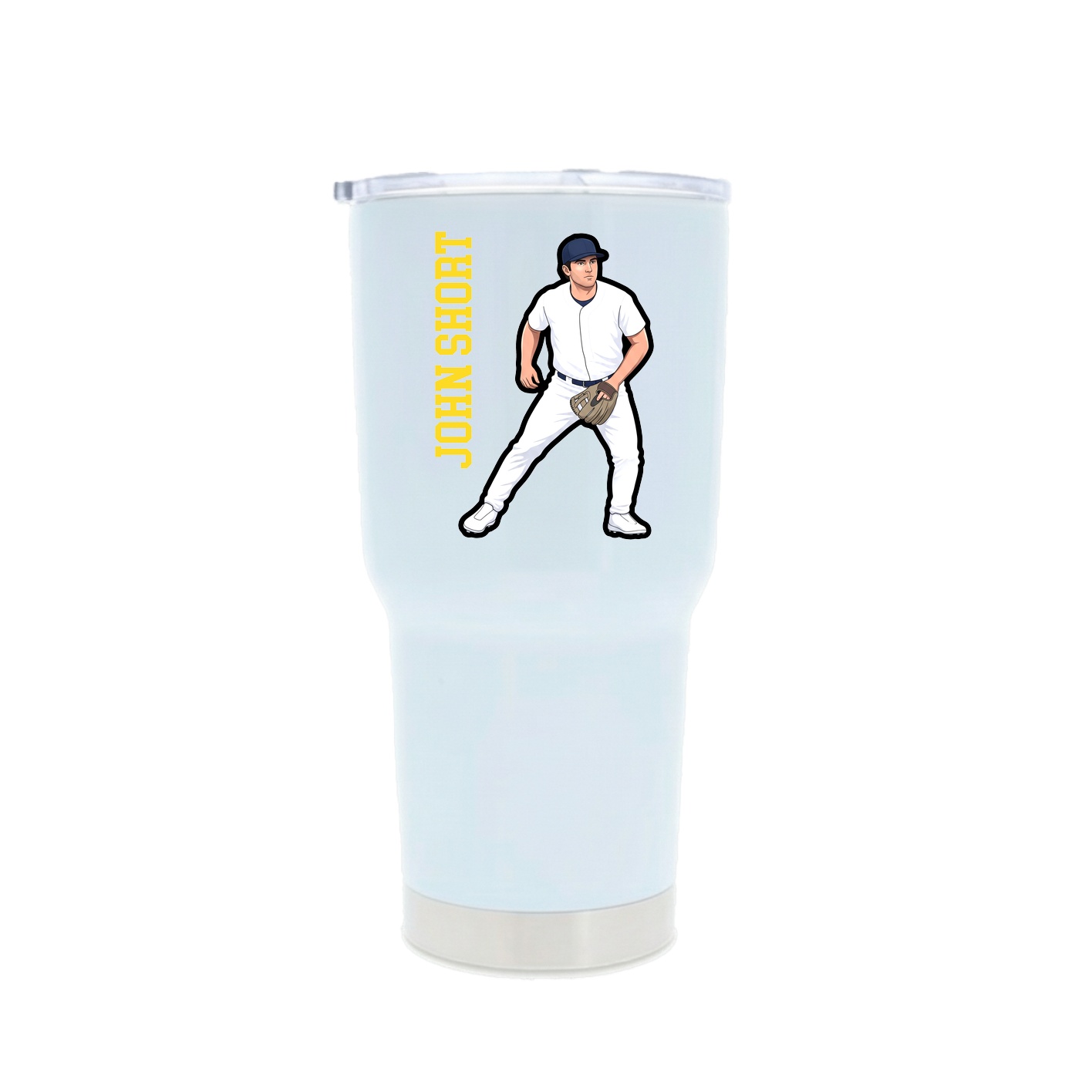 30oz Stainless Steel Tumbler — Name Vertical in White