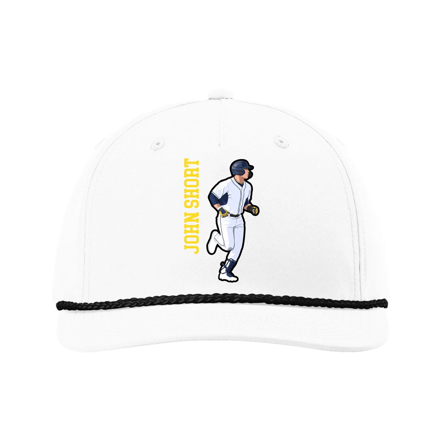 Five-Panel Classic Rope Cap — Name Vertical in White