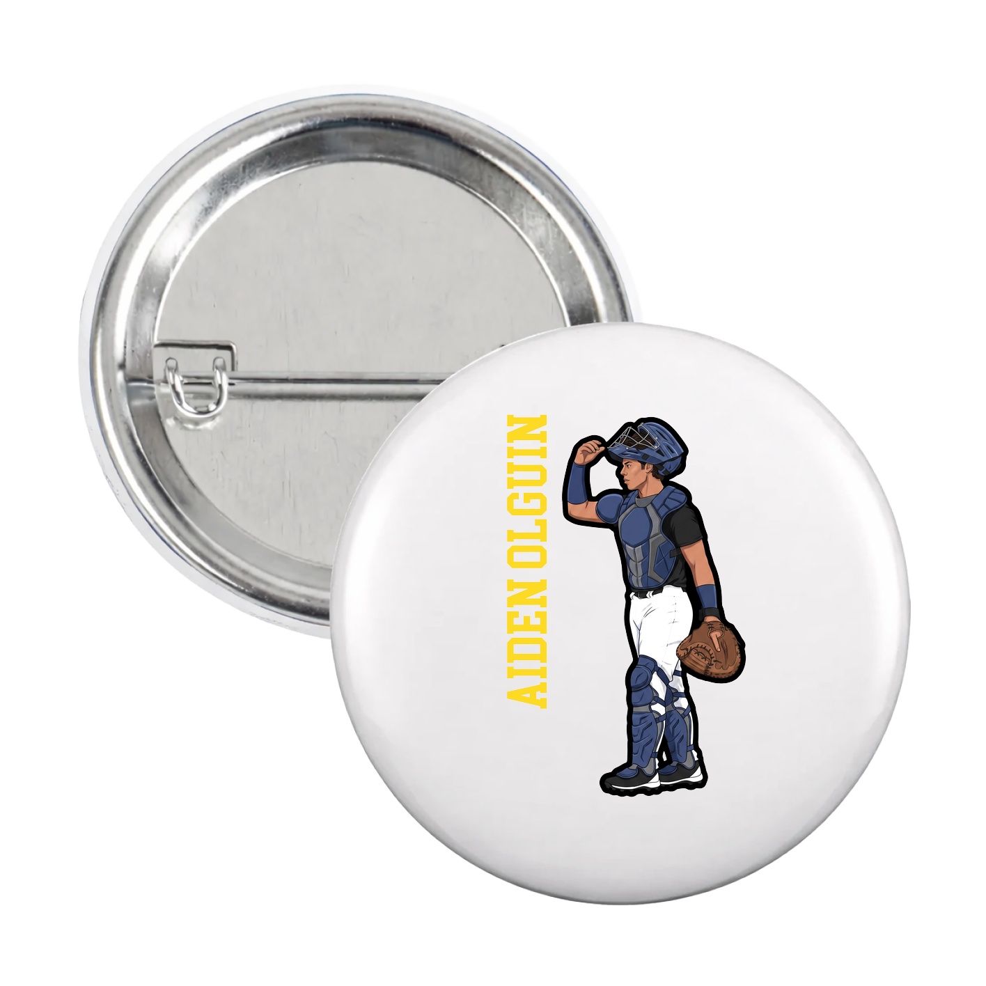 Game Day Button — Name Vertical in White