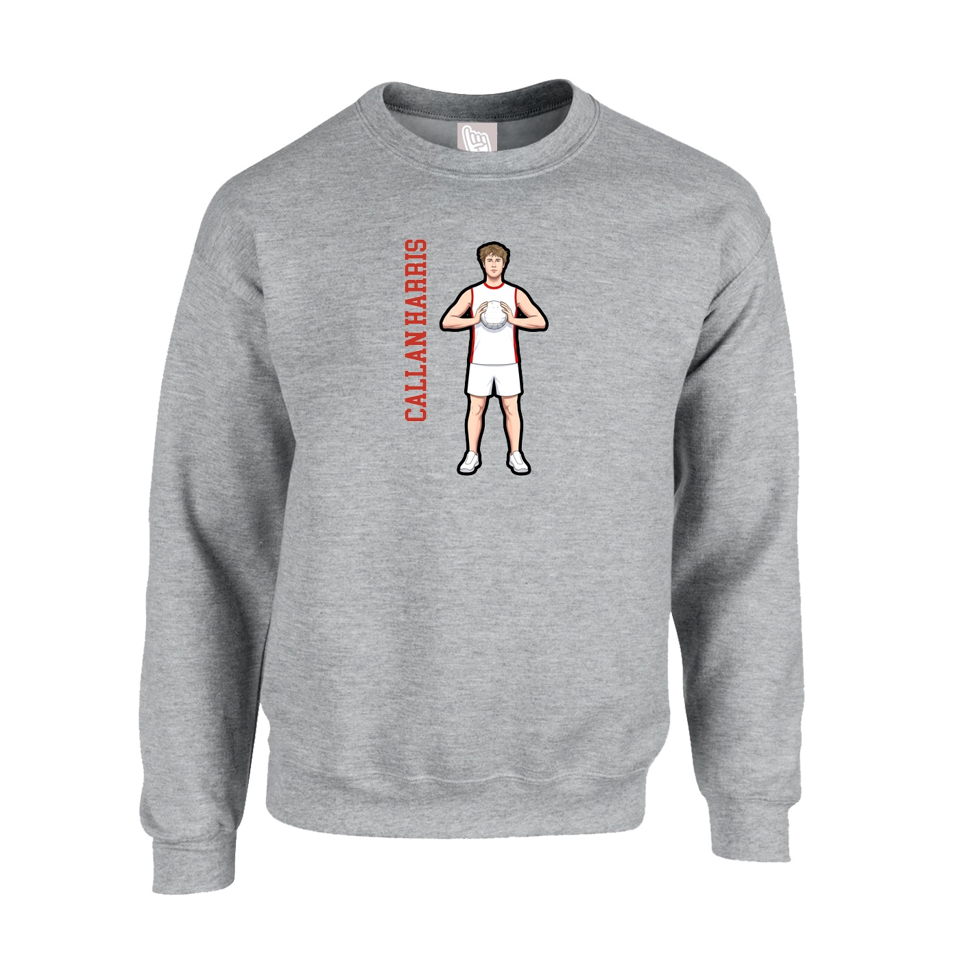 Fleece Crew — Name Vertical in Grey