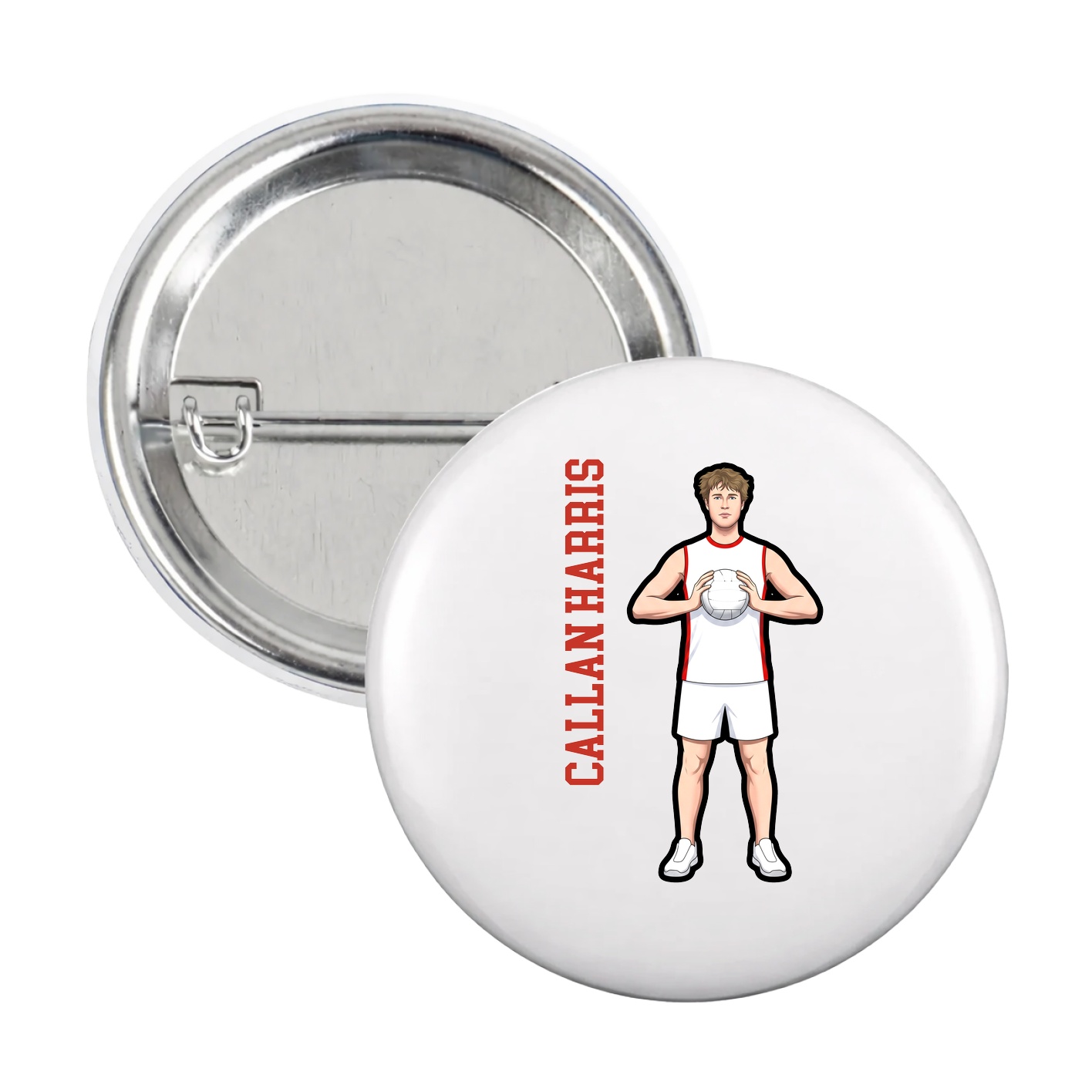 Game Day Button — Name Vertical in White