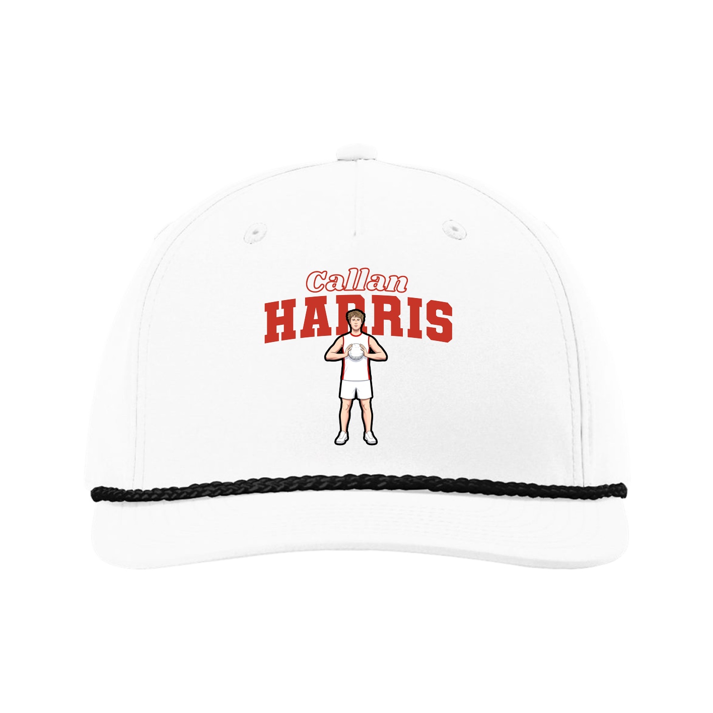 Five-Panel Classic Rope Cap — Name Arch in White