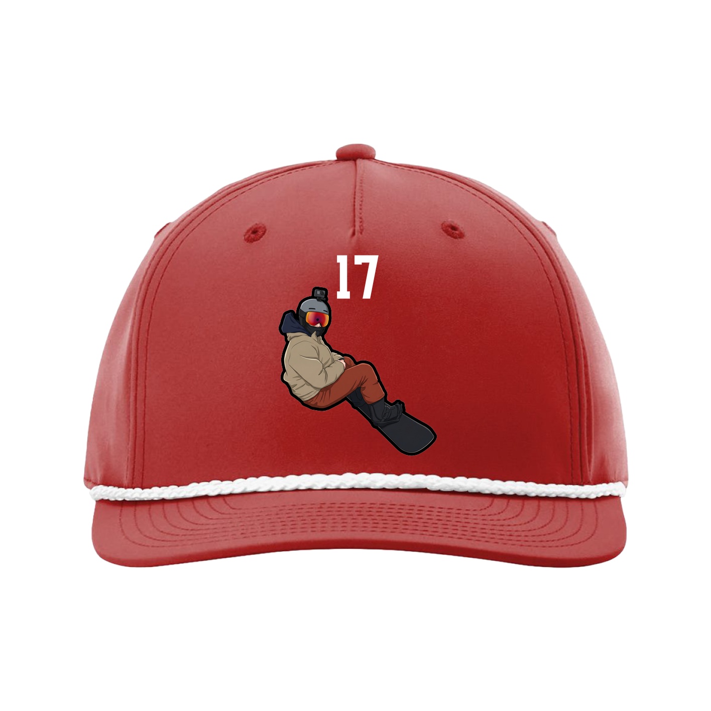Five-Panel Classic Rope Cap — Number Top in Red