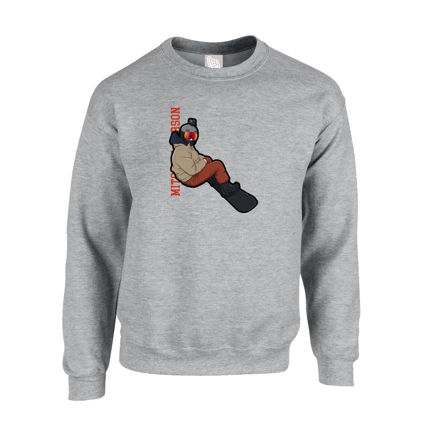 Fleece Crew — Name Vertical in Grey