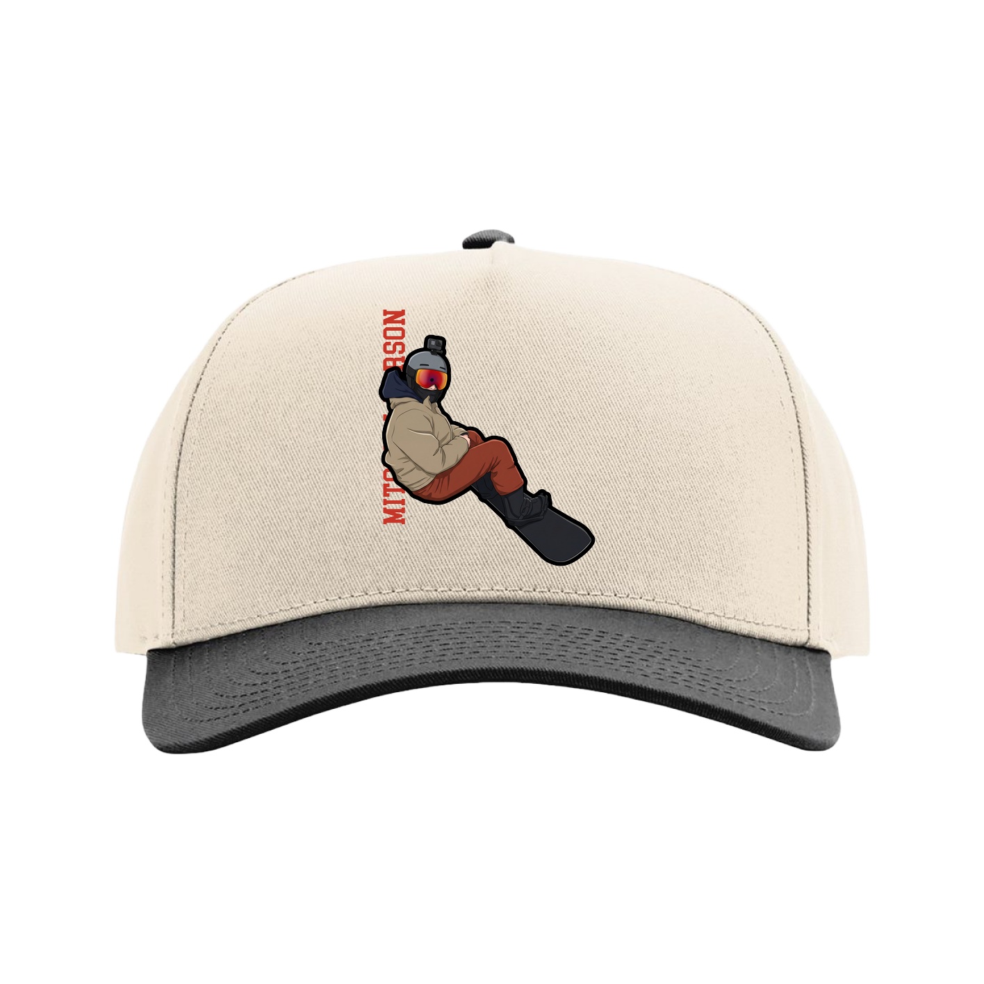 Full Fabric Five-Panel Champ Cap — Name Vertical in Cream/Black