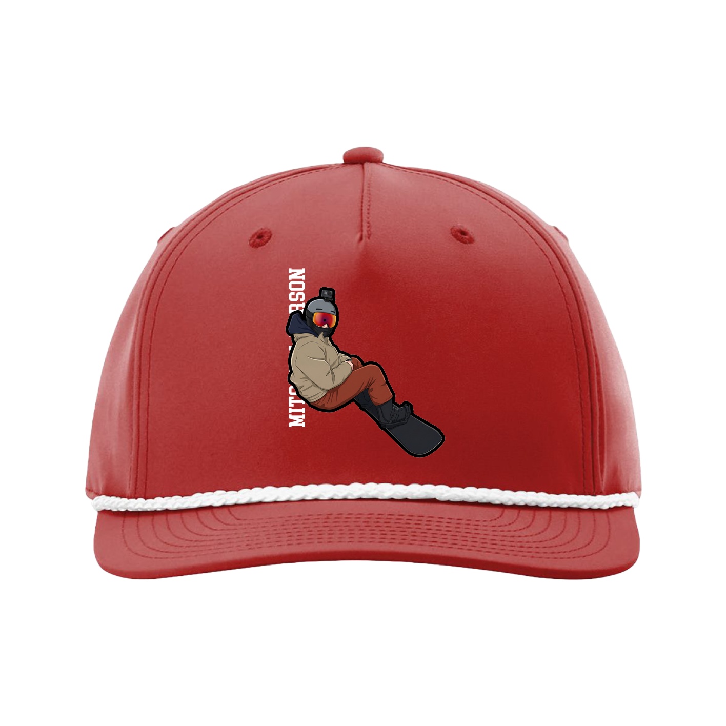 Five-Panel Classic Rope Cap — Name Vertical in Red