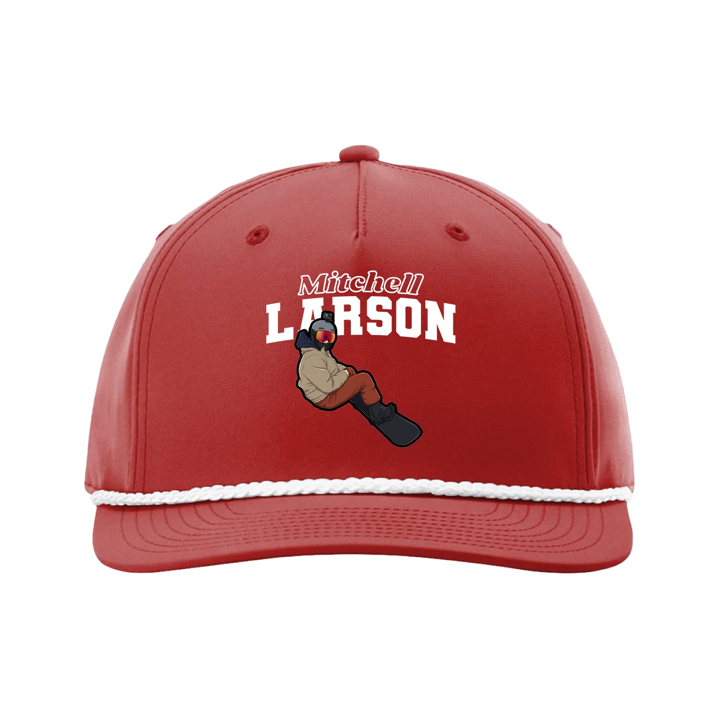 Five-Panel Classic Rope Cap — Name Arch in Red