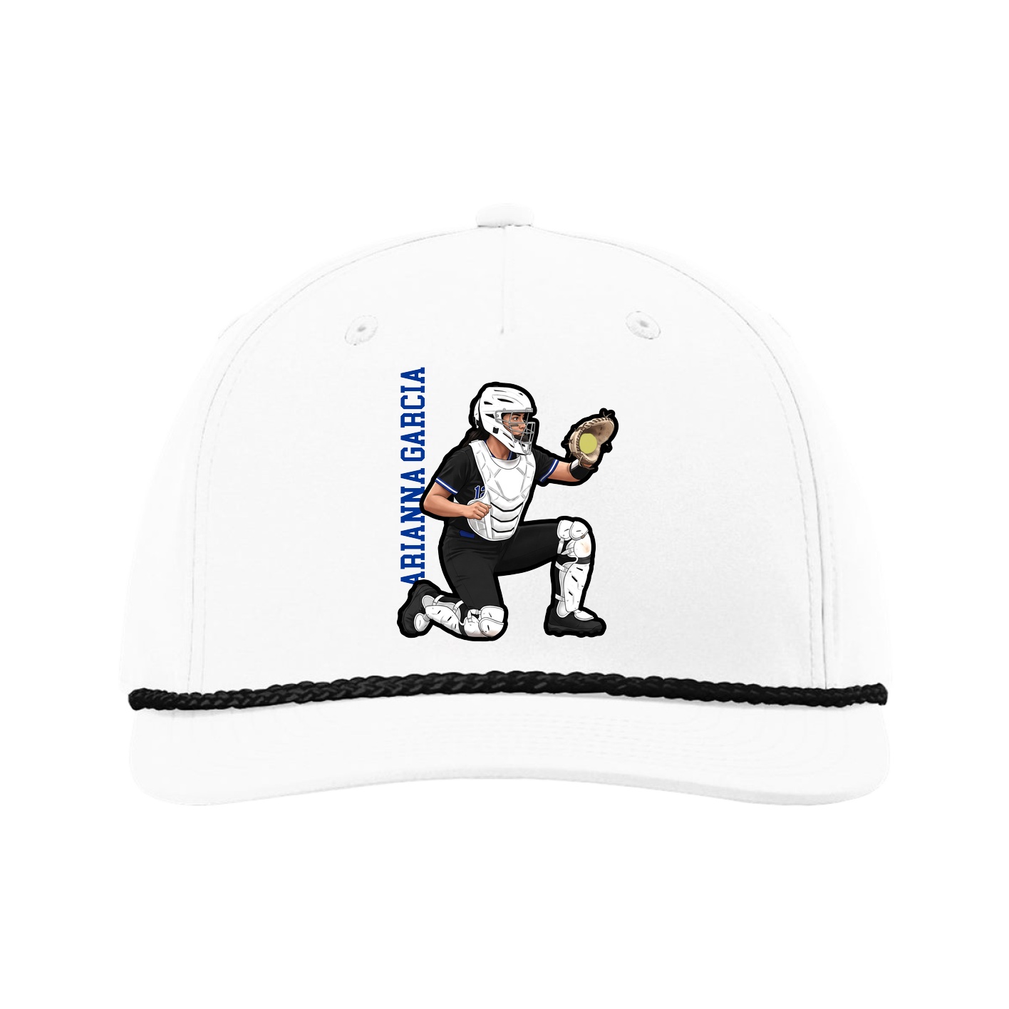 Five-Panel Classic Rope Cap — Name Vertical in White