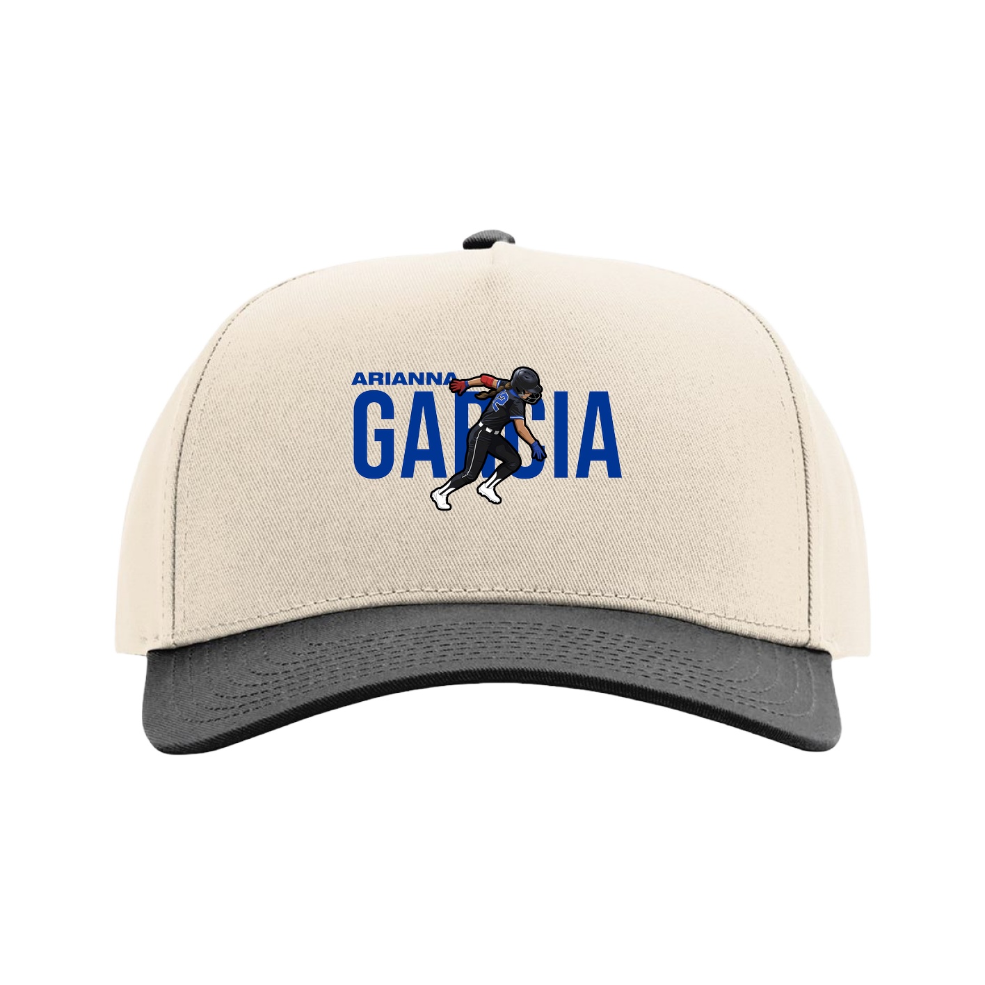 Full Fabric Five-Panel Champ Cap — Player Name in Cream/Black