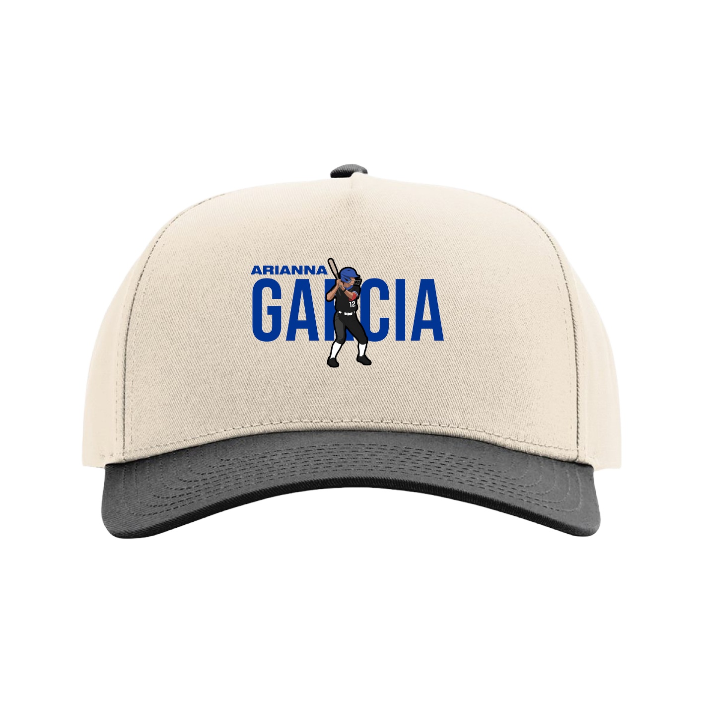 Full Fabric Five-Panel Champ Cap — Player Name in Cream/Black