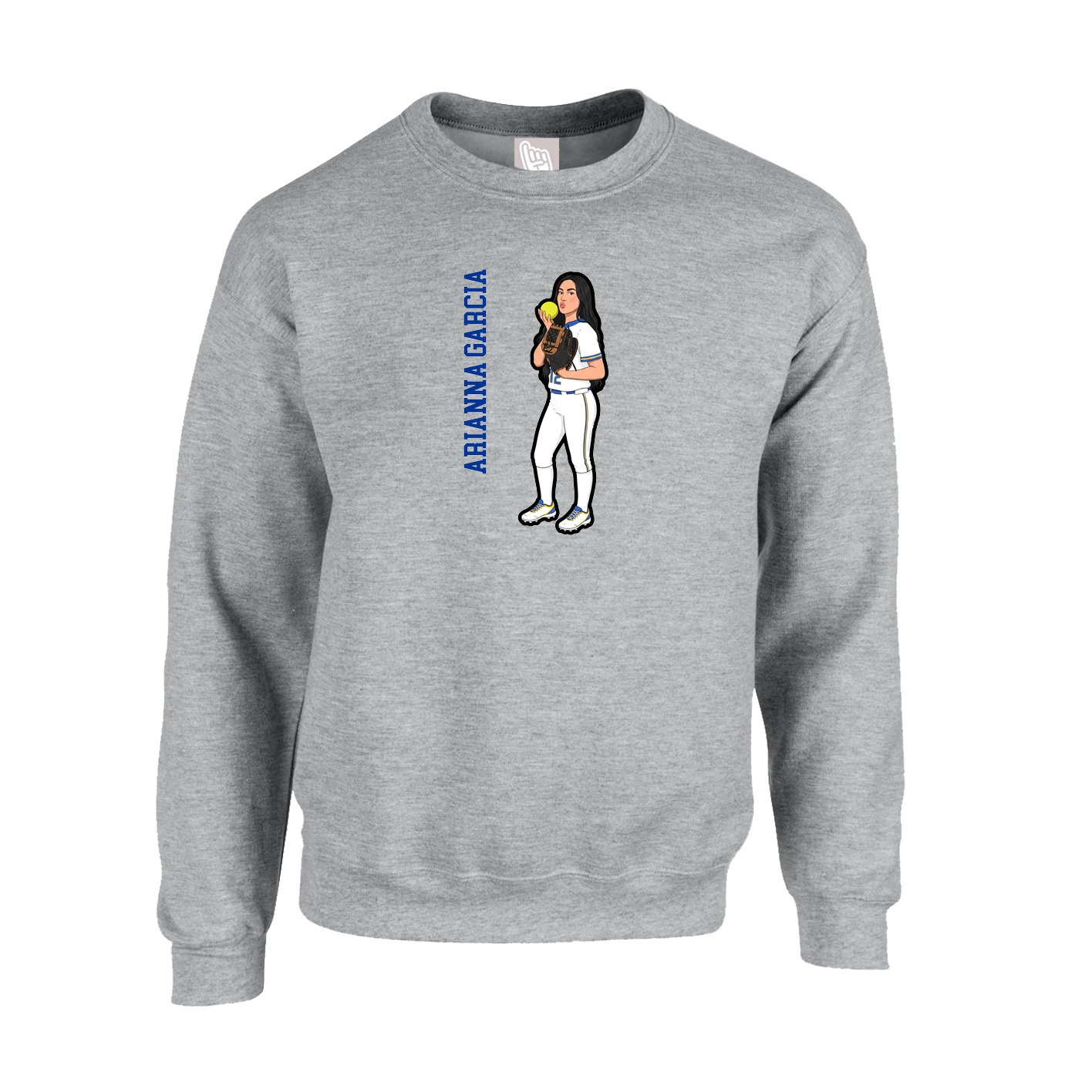 Fleece Crew — Name Vertical in Grey