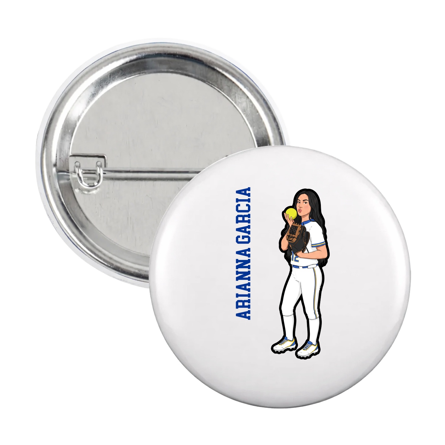 Game Day Button — Name Vertical in White