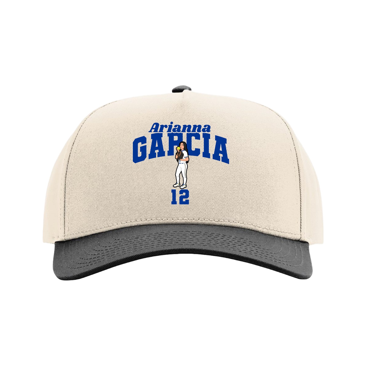Full Fabric Five-Panel Champ Cap — Signature Arch in Cream/Black