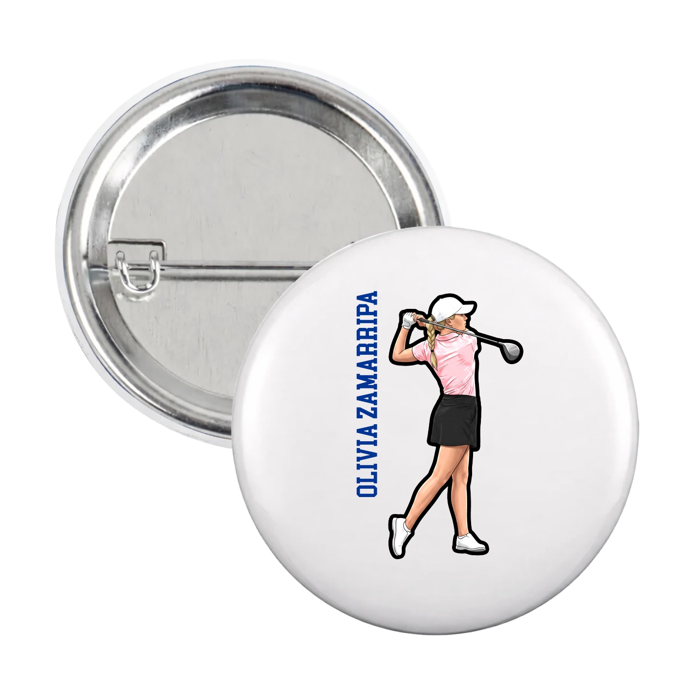 Game Day Button — Name Vertical in White