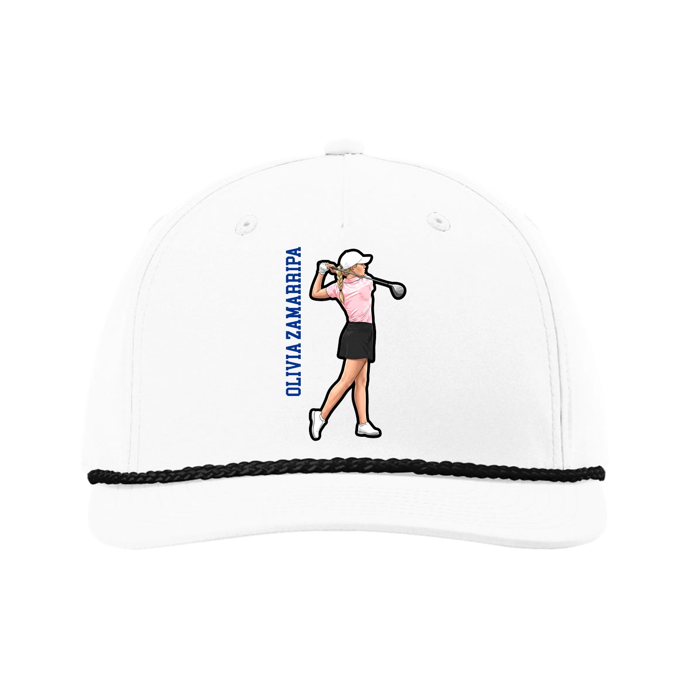 Five-Panel Classic Rope Cap — Name Vertical in White