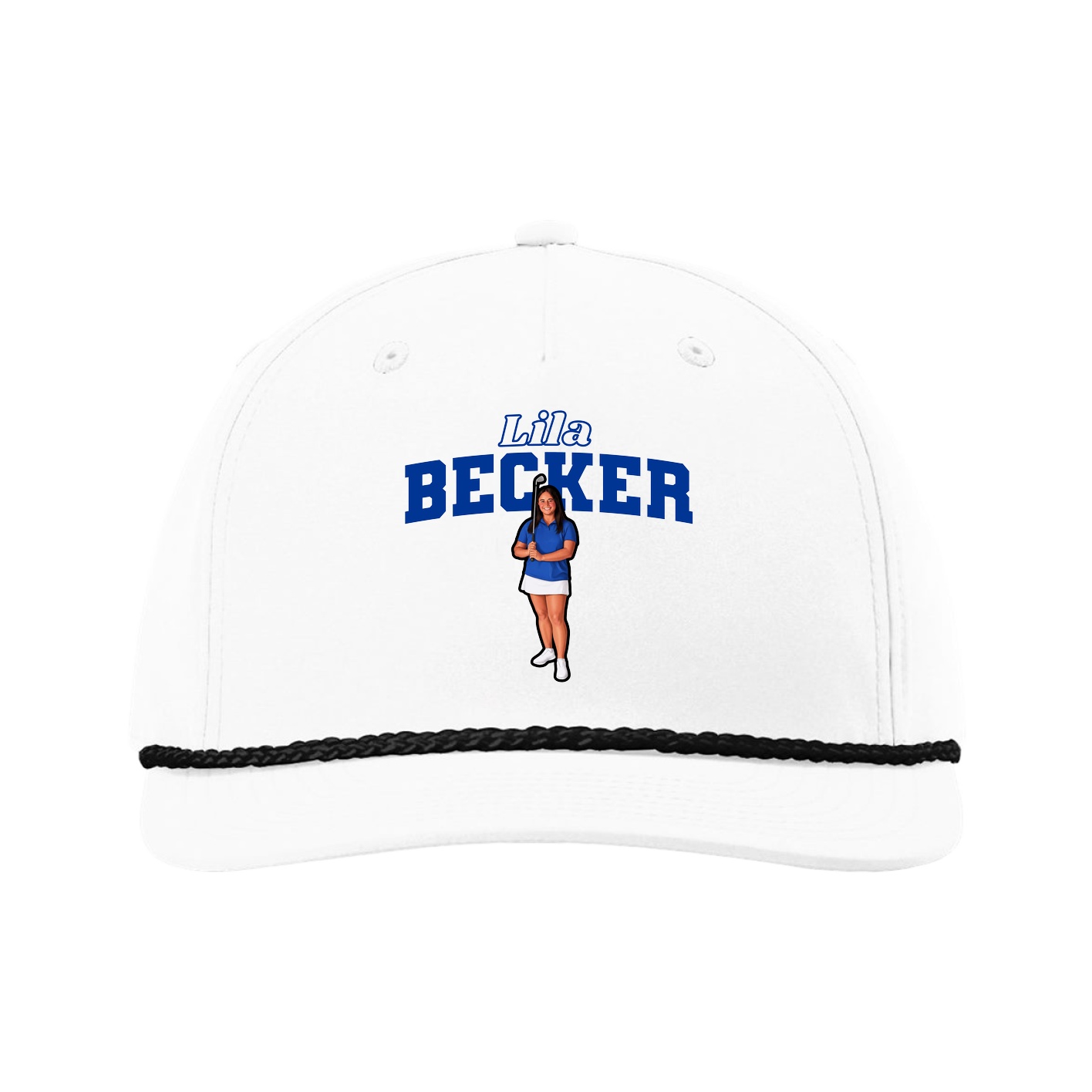 Five-Panel Classic Rope Cap — Name Arch in White