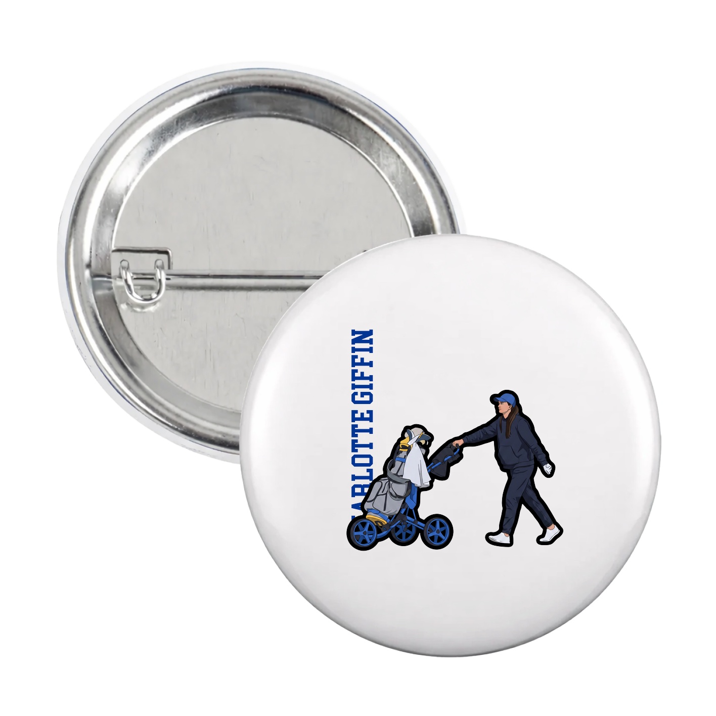 Game Day Button — Name Vertical in White