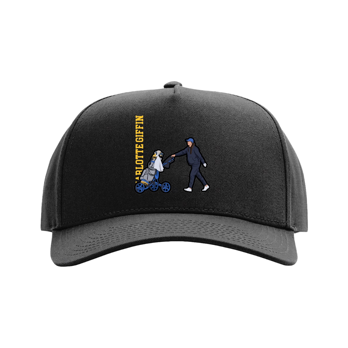 Full Fabric Five-Panel Champ Cap — Name Vertical in Black