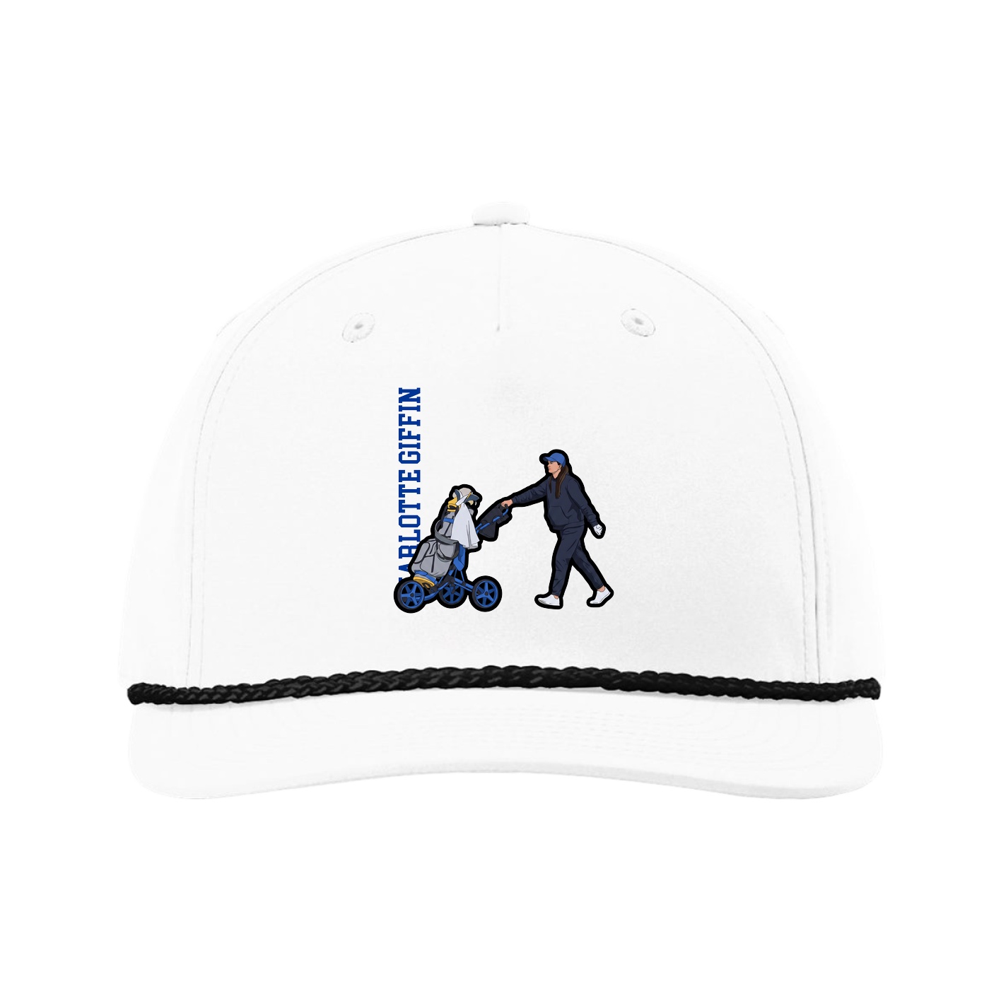 Five-Panel Classic Rope Cap — Name Vertical in White