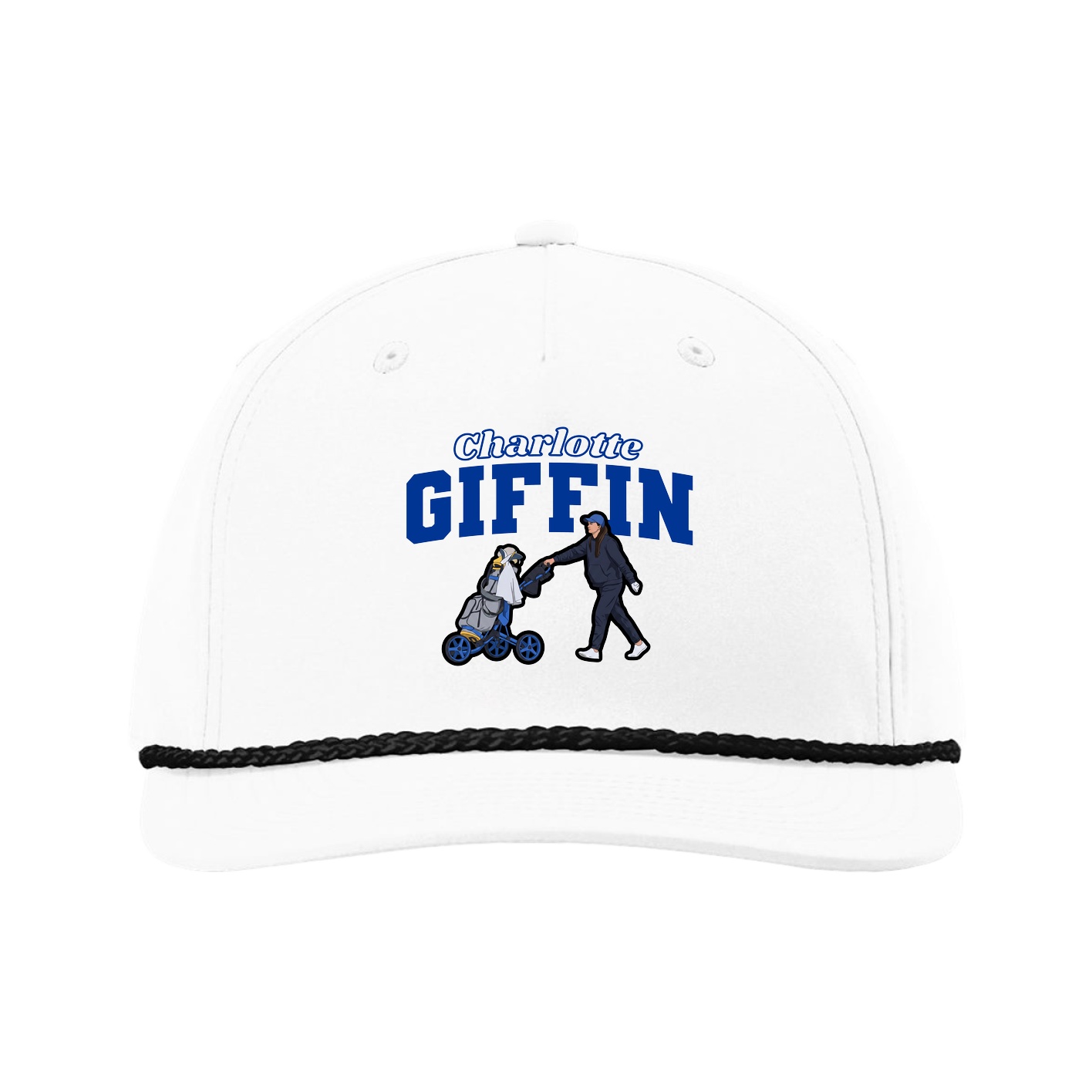 Five-Panel Classic Rope Cap — Name Arch in White