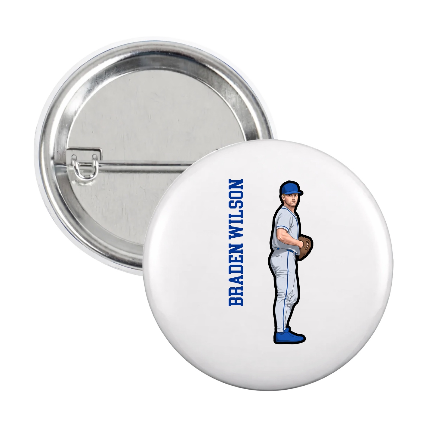 Game Day Button — Name Vertical in White