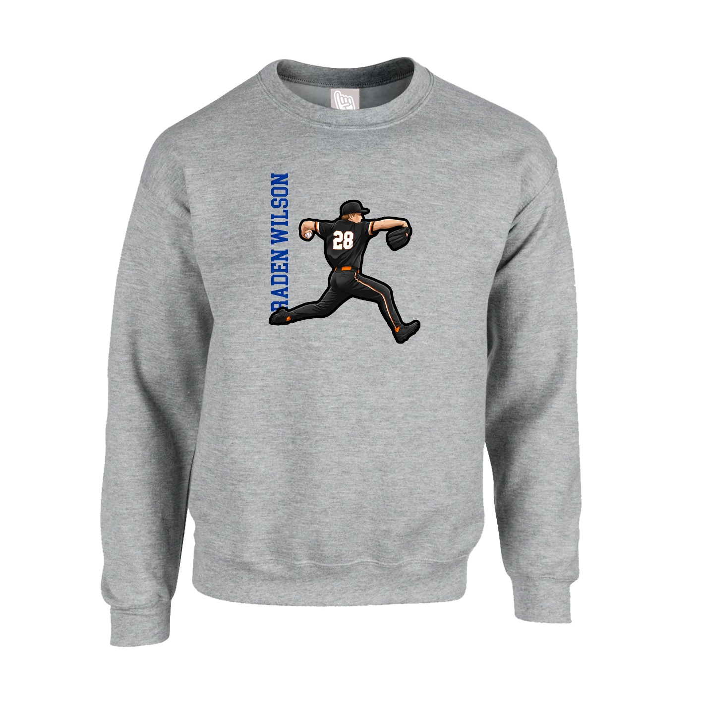 Fleece Crew — Name Vertical in Grey