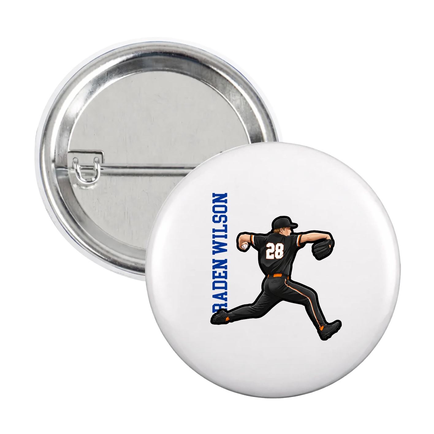 Game Day Button — Name Vertical in White
