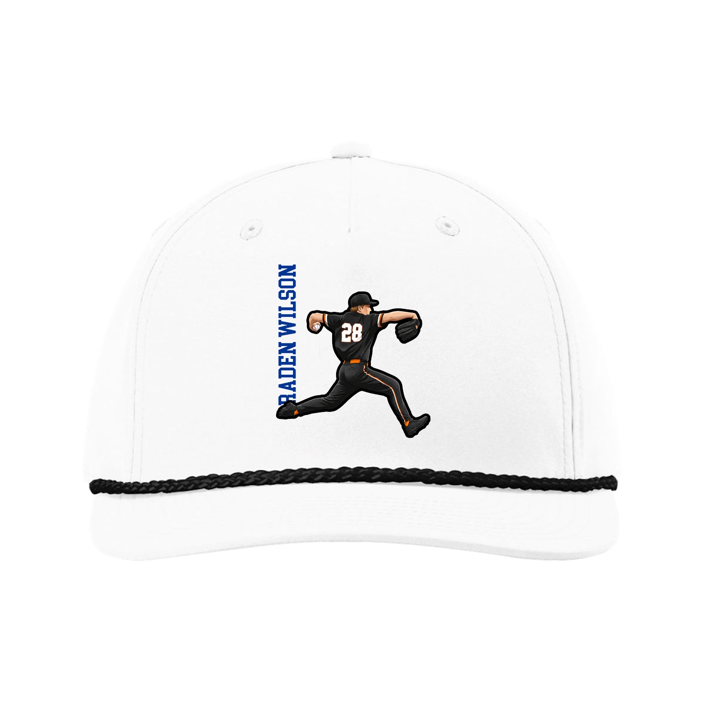 Five-Panel Classic Rope Cap — Name Vertical in White
