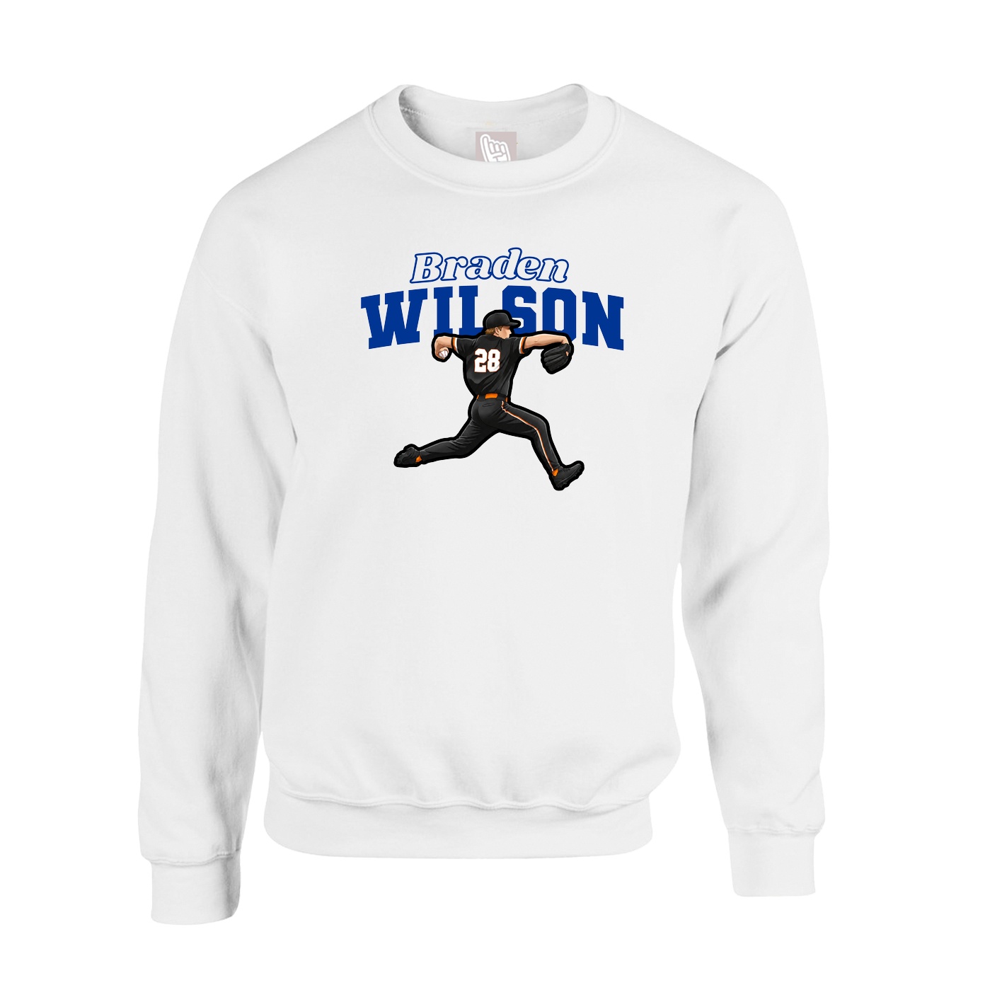 Fleece Crew — Name Arch in White