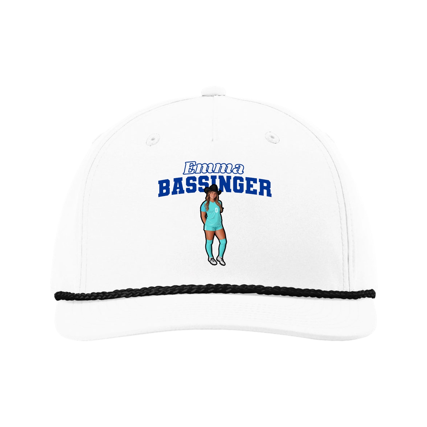 Five-Panel Classic Rope Cap — Name Arch in White