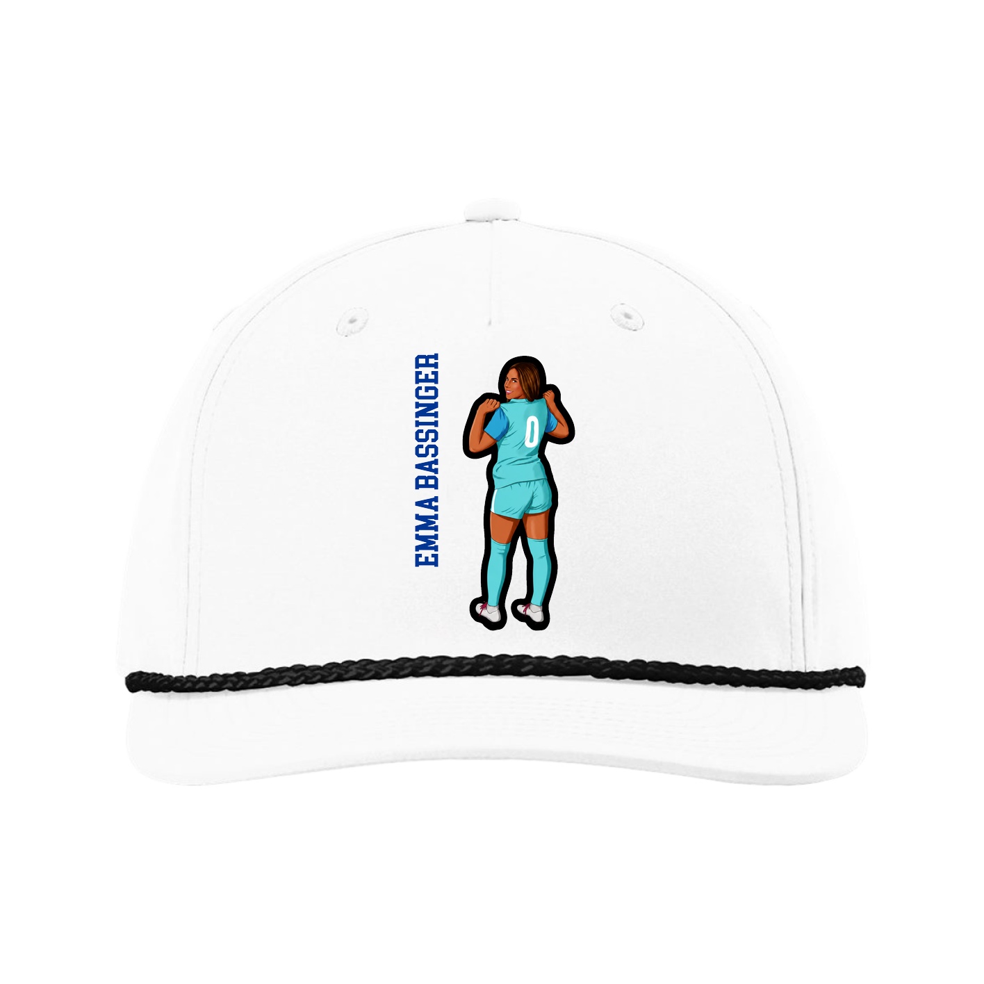 Five-Panel Classic Rope Cap — Name Vertical in White