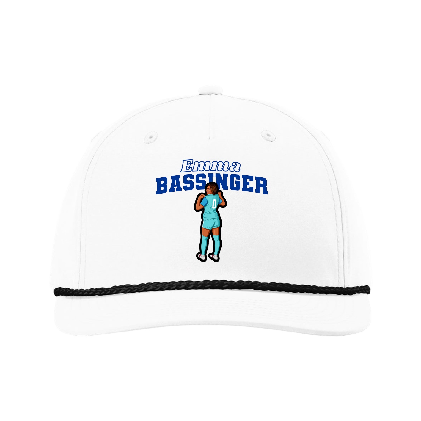 Five-Panel Classic Rope Cap — Name Arch in White