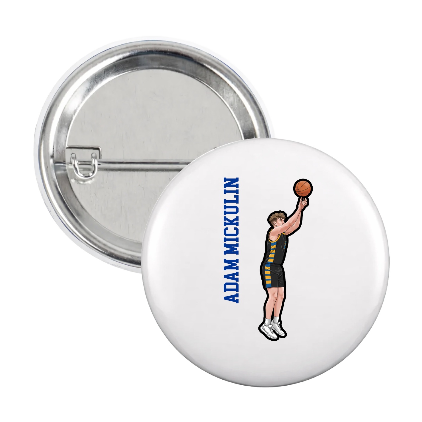 Game Day Button — Name Vertical in White