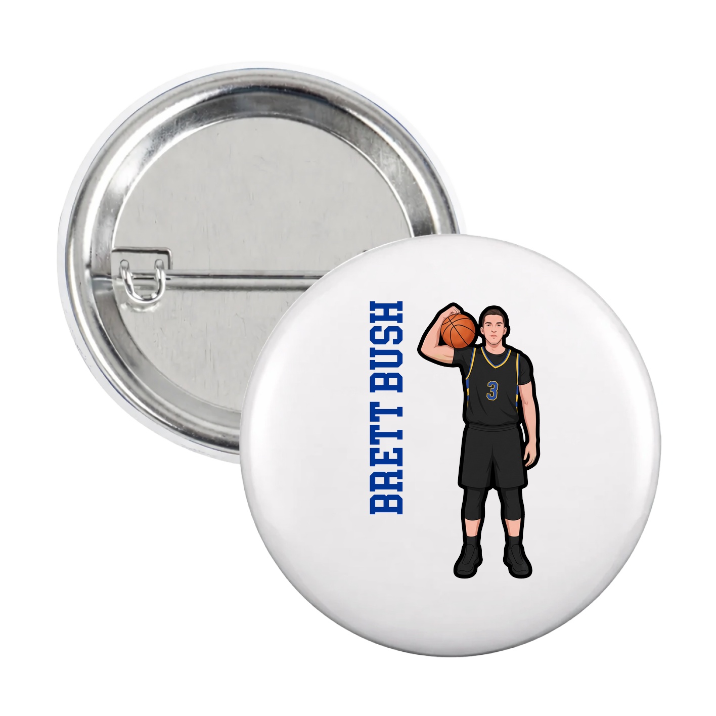 Game Day Button — Name Vertical in White