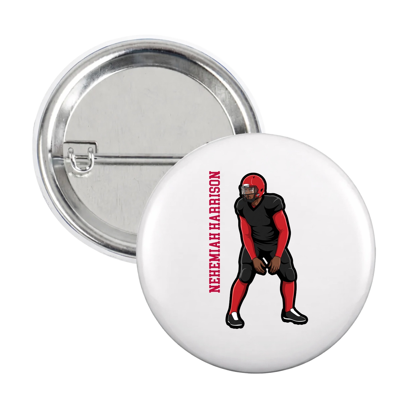 Game Day Button — Name Vertical in White