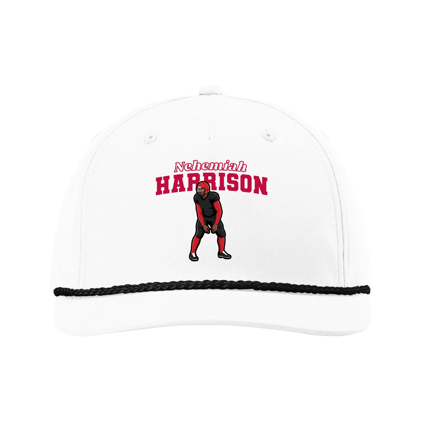 Five-Panel Classic Rope Cap — Name Arch in White