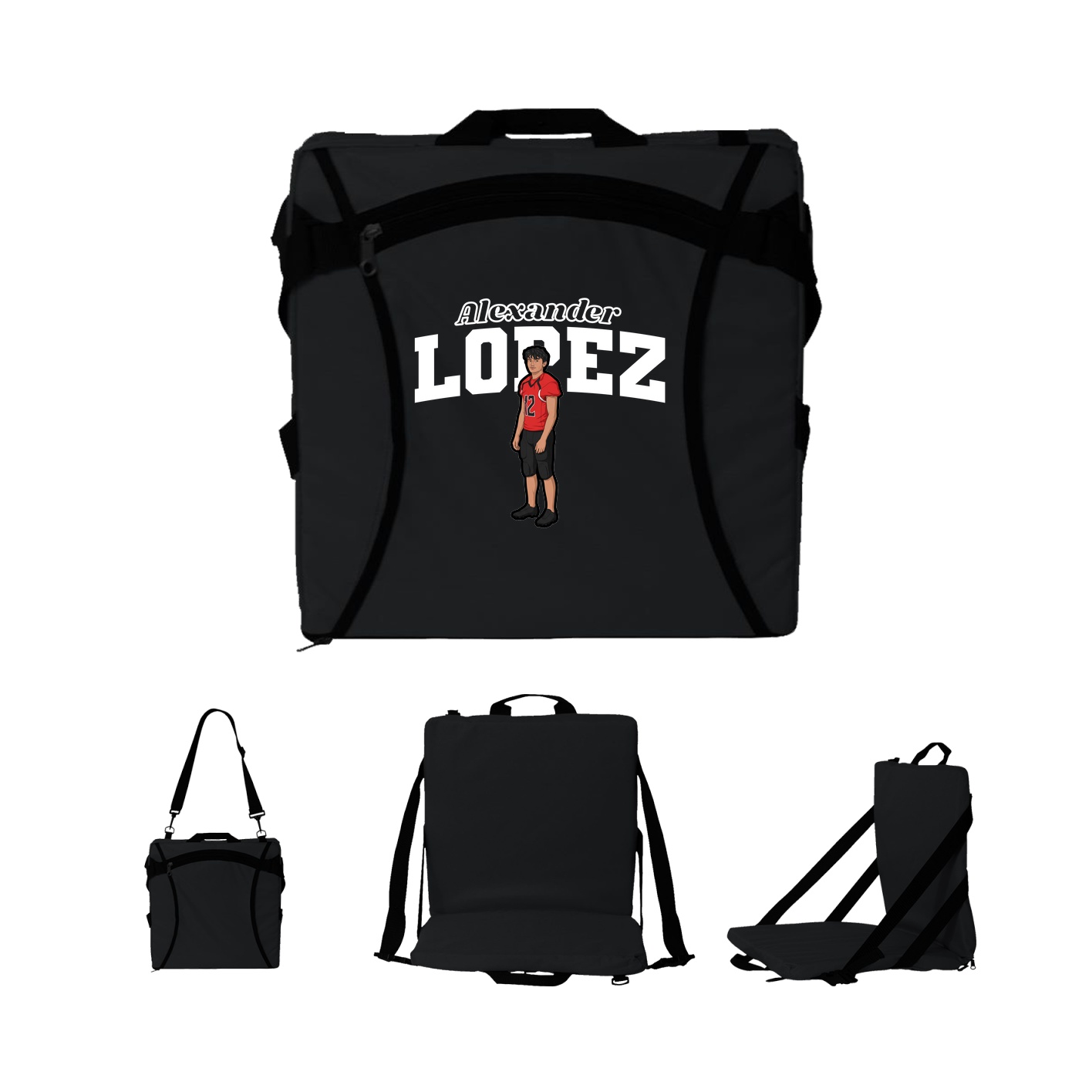 Folding Stadium Seat — Name Arch in Black