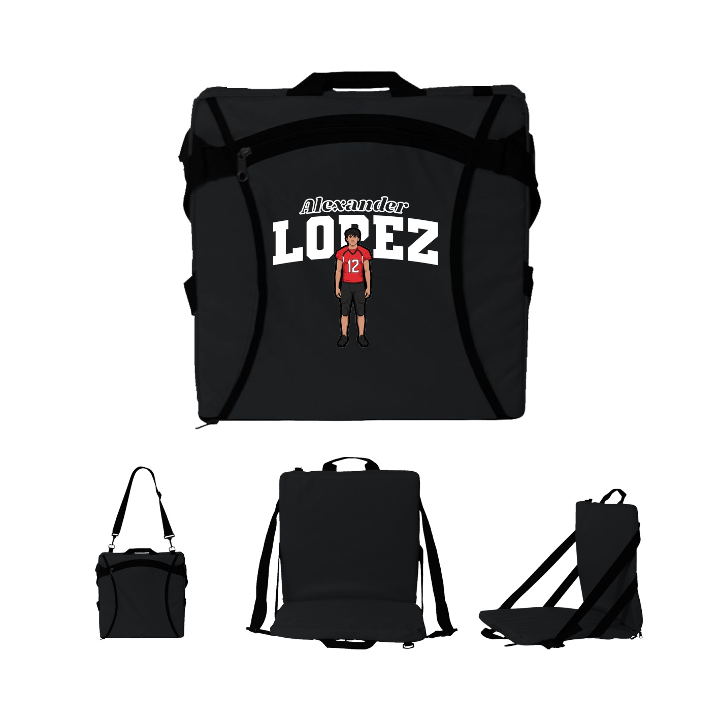 Folding Stadium Seat — Name Arch in Black