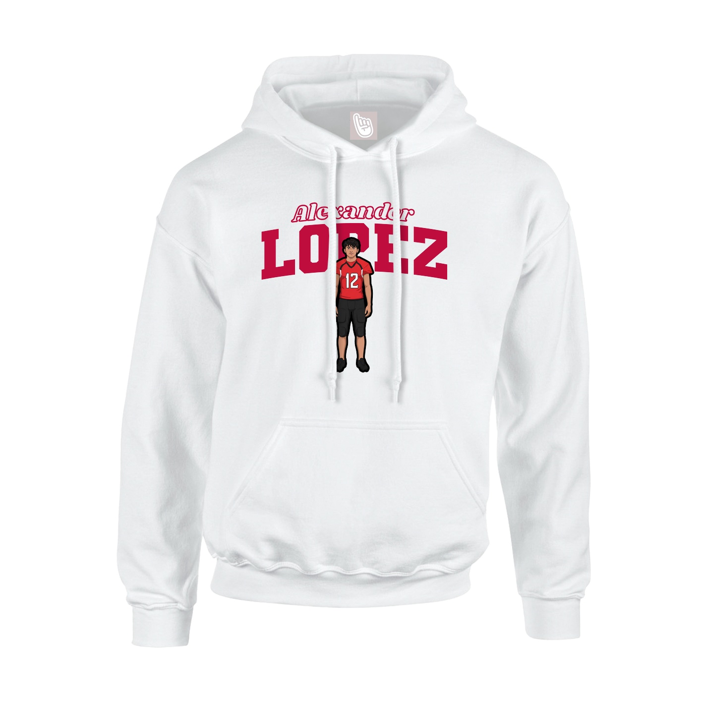 Youth Hoodie — Name Arch in White