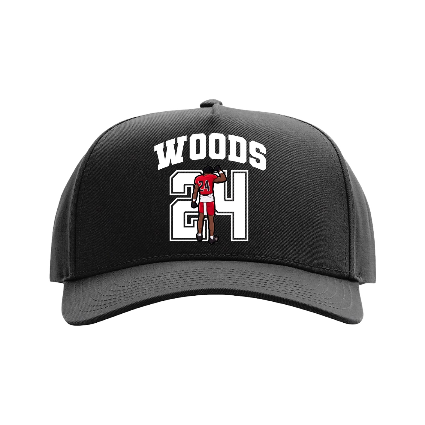 Full Fabric Five-Panel Champ Cap — Number in Black