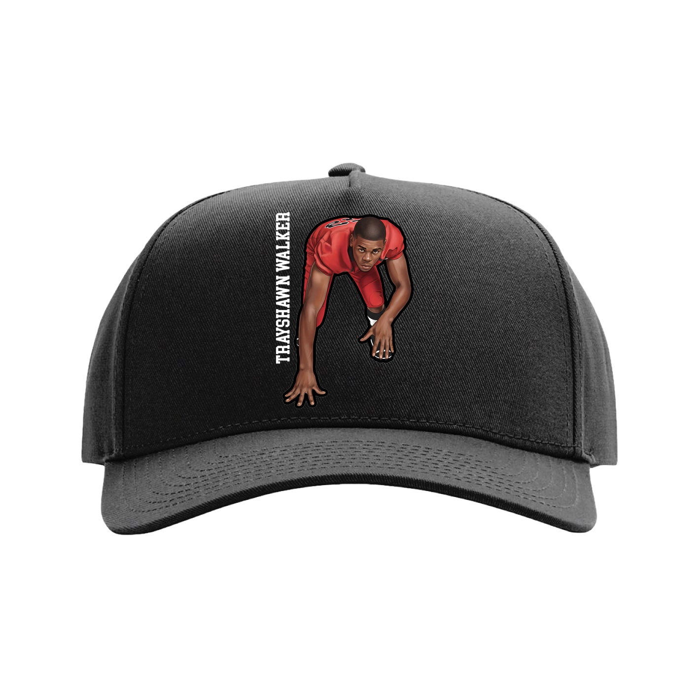 Full Fabric Five-Panel Champ Cap — Name Vertical in Black
