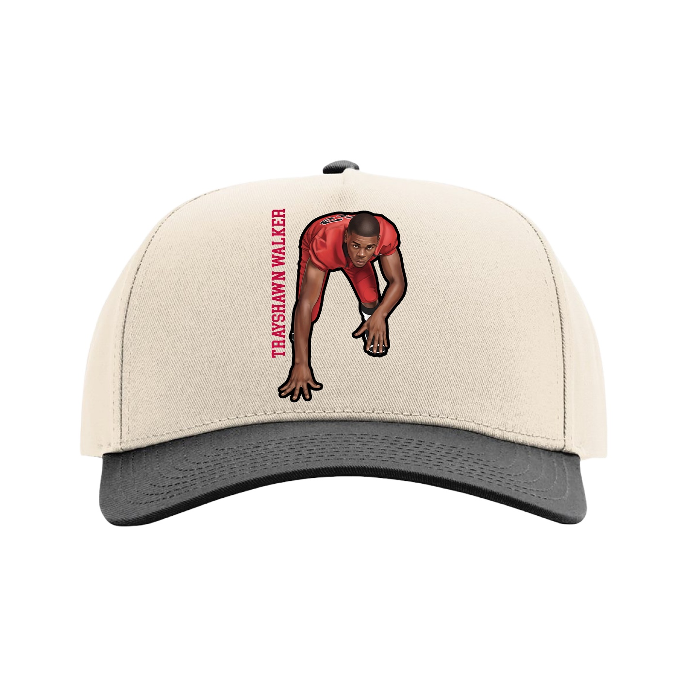 Full Fabric Five-Panel Champ Cap — Name Vertical in Cream/Black