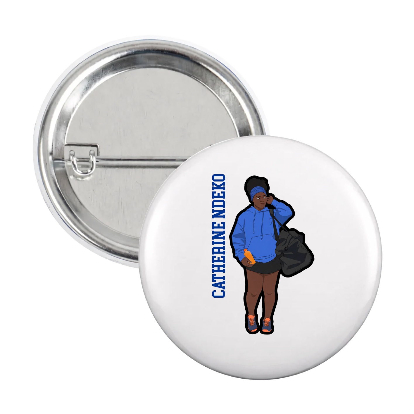 Game Day Button — Name Vertical in White