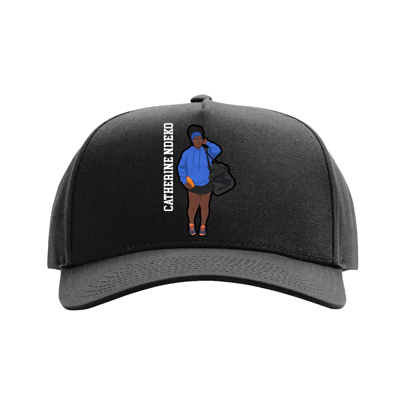 Full Fabric Five-Panel Champ Cap — Name Vertical in Black