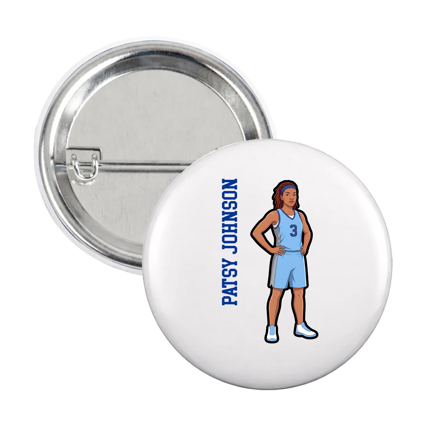 Game Day Button — Name Vertical in White