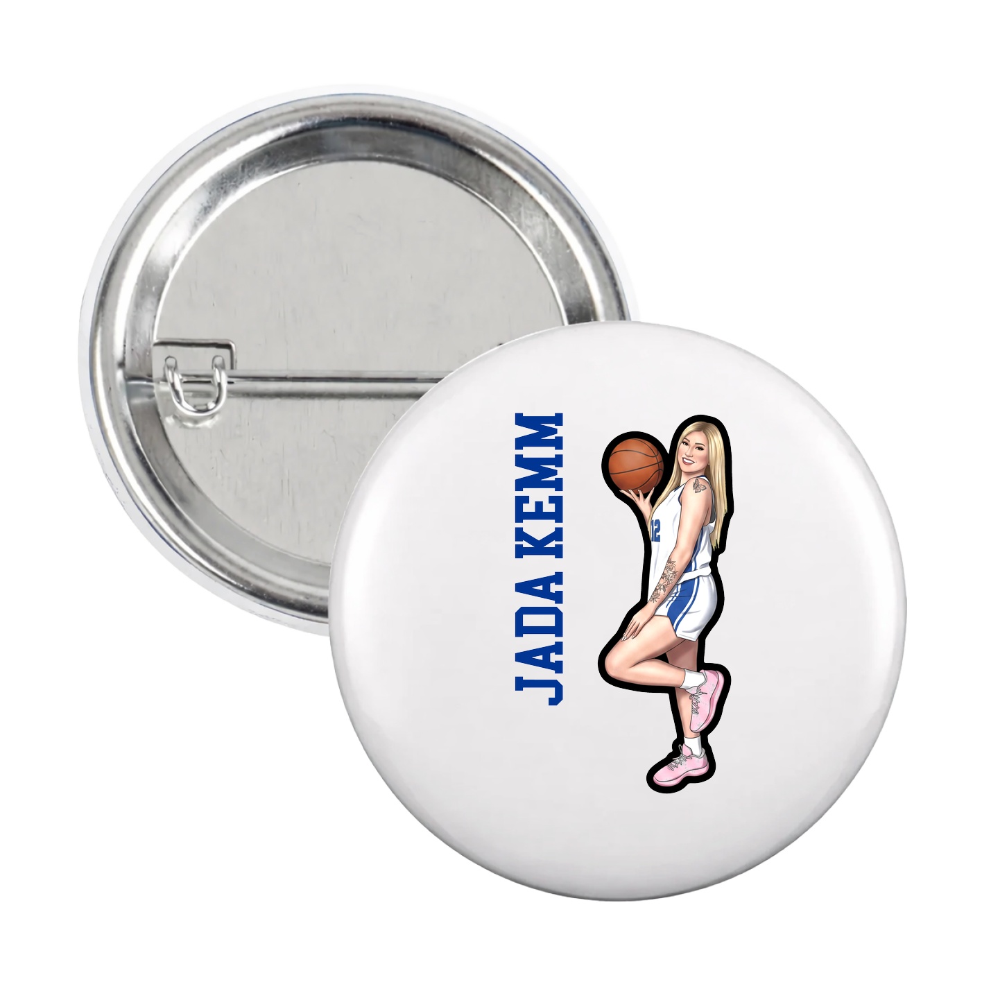 Game Day Button — Name Vertical in White
