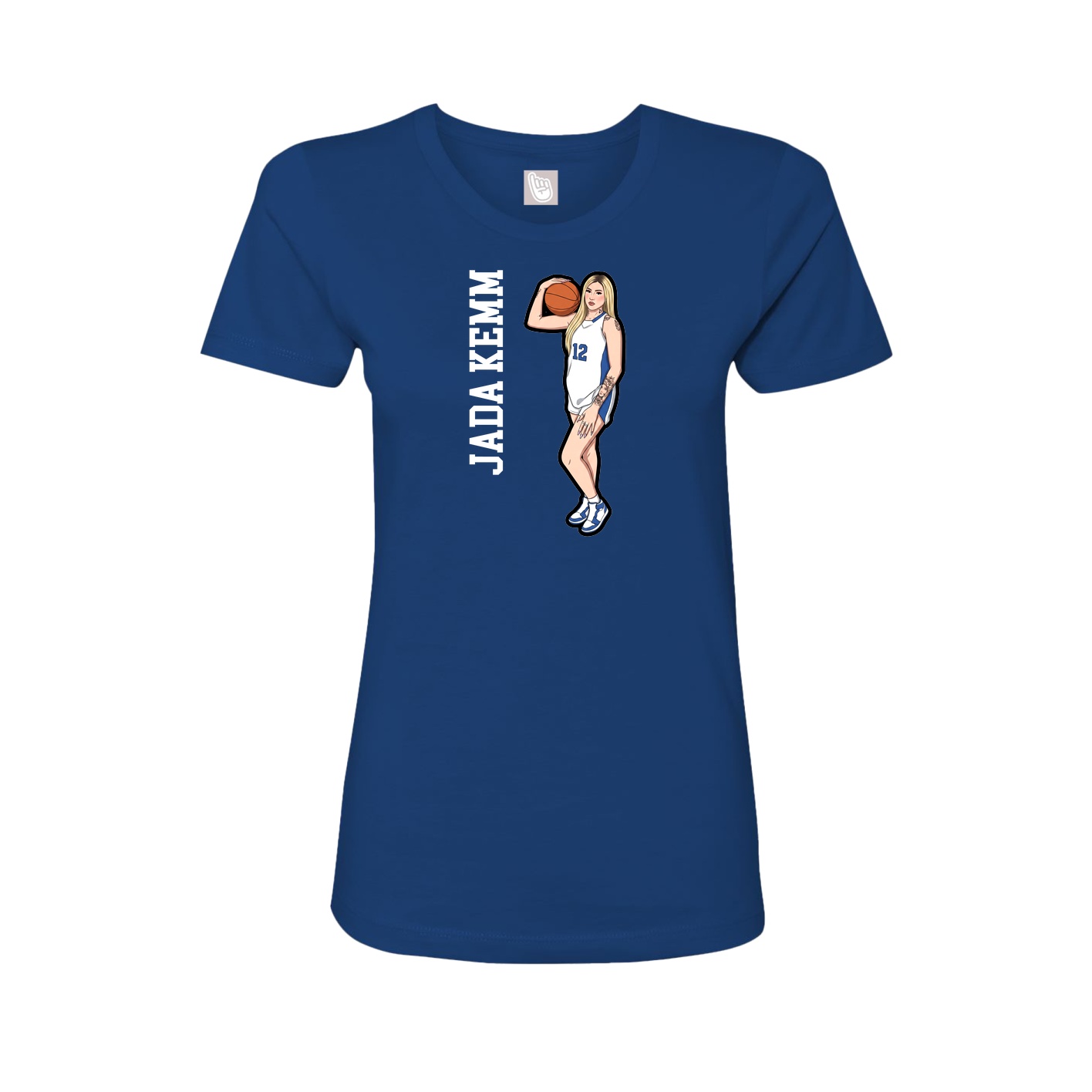 Fitted Women's Tee — Name Vertical in Royal