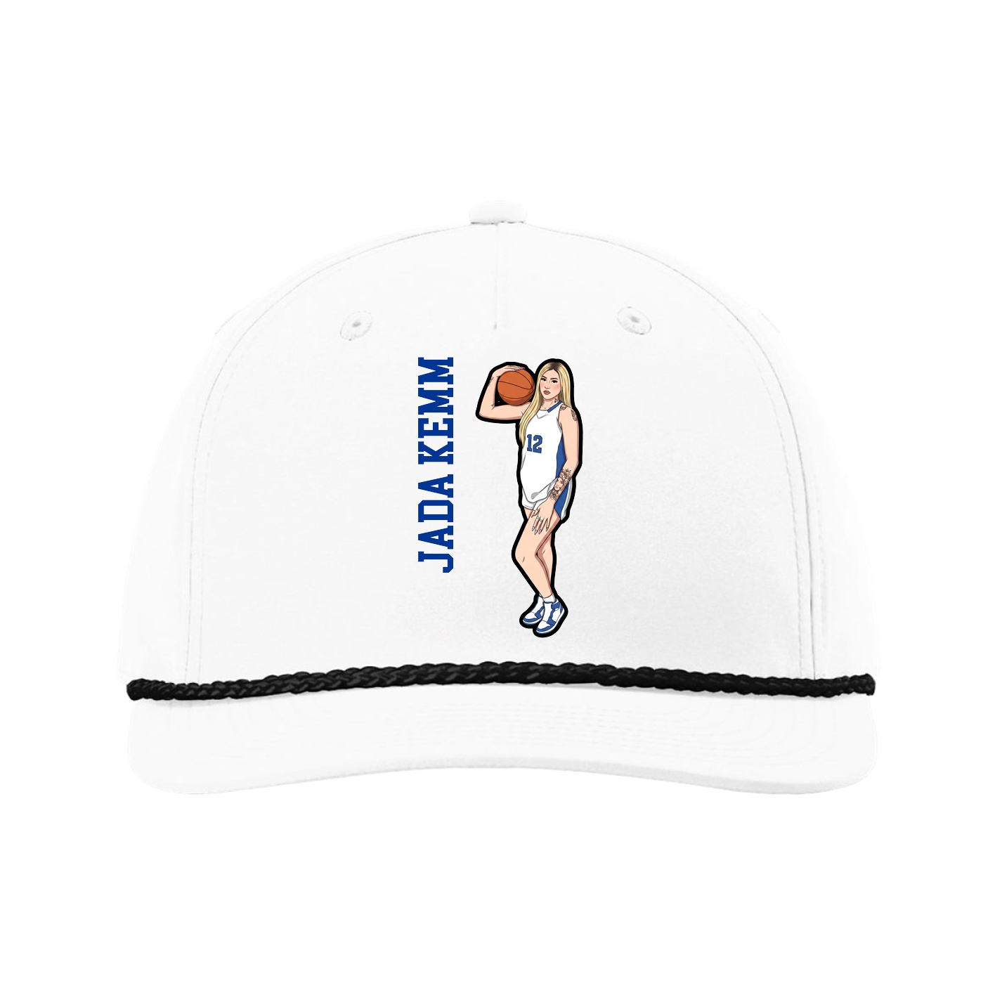 Five-Panel Classic Rope Cap — Name Vertical in White