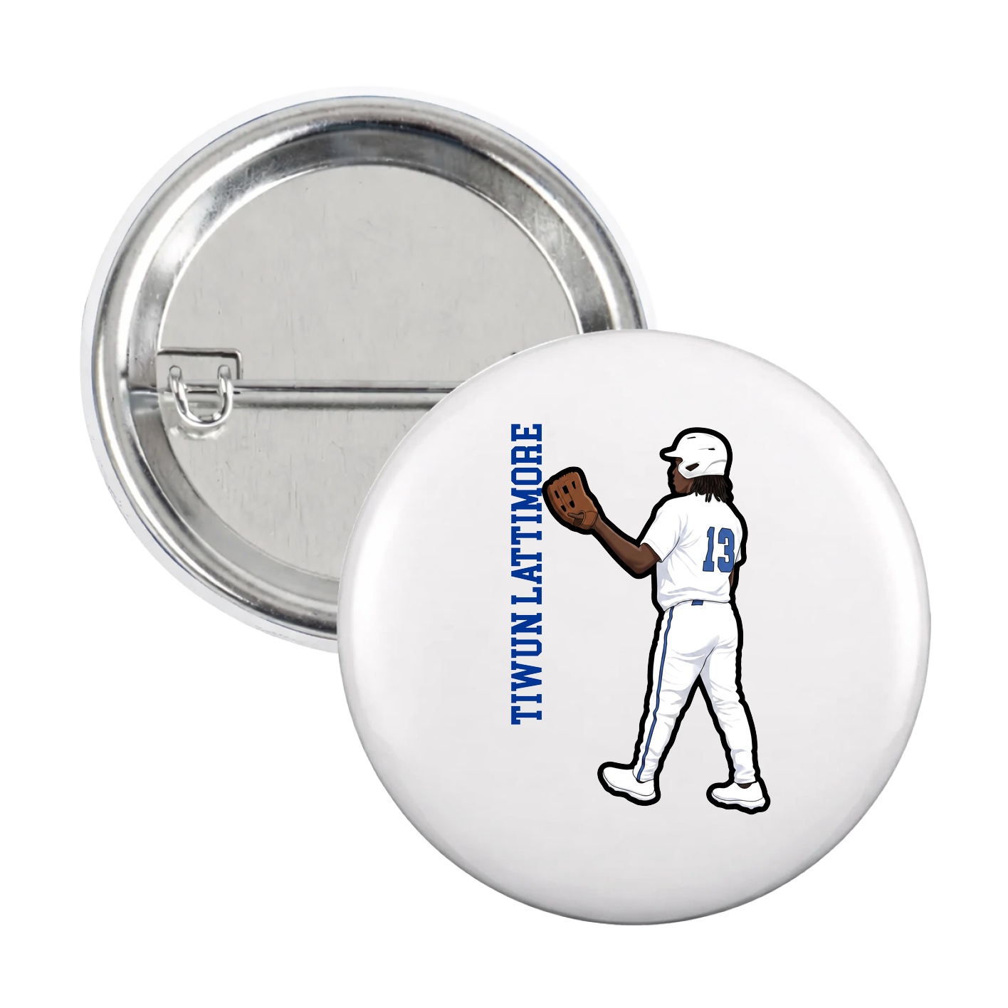 Game Day Button — Name Vertical in White